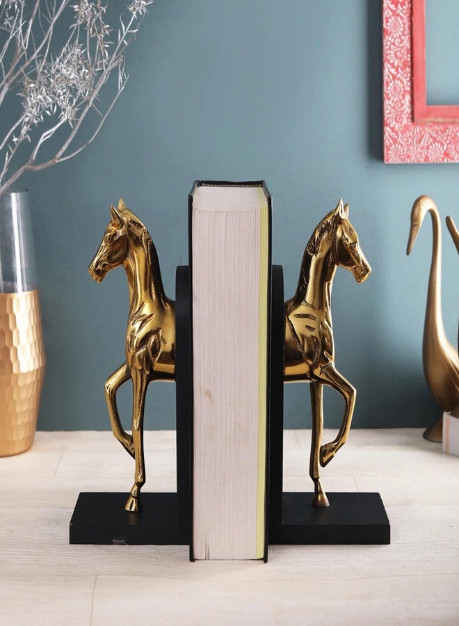VOIDROP- Set of 2 Trotting Horse Bookend -bookends-Decorative Book Ends Horse,Horse Book Holder,Gold Book Holder,Book Shelf Accent,Decoration for Library Office Home heavybooks- Metal;Aluminium- Gold - Image 2